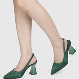 Lumi Slingback Transparent Heels (Dark Green)