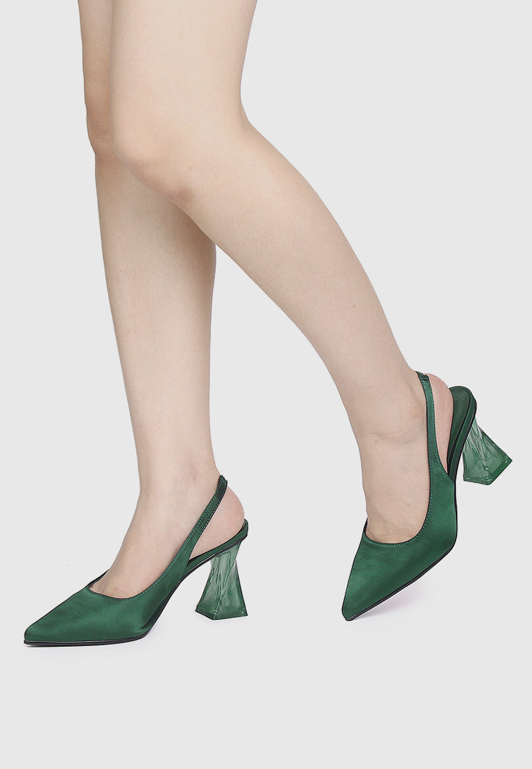 Lumi Slingback Transparent Heels (Dark Green)