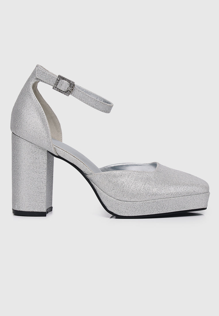 Neve Platform Block Heels (Silver)