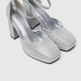 Neve Platform Block Heels (Silver)