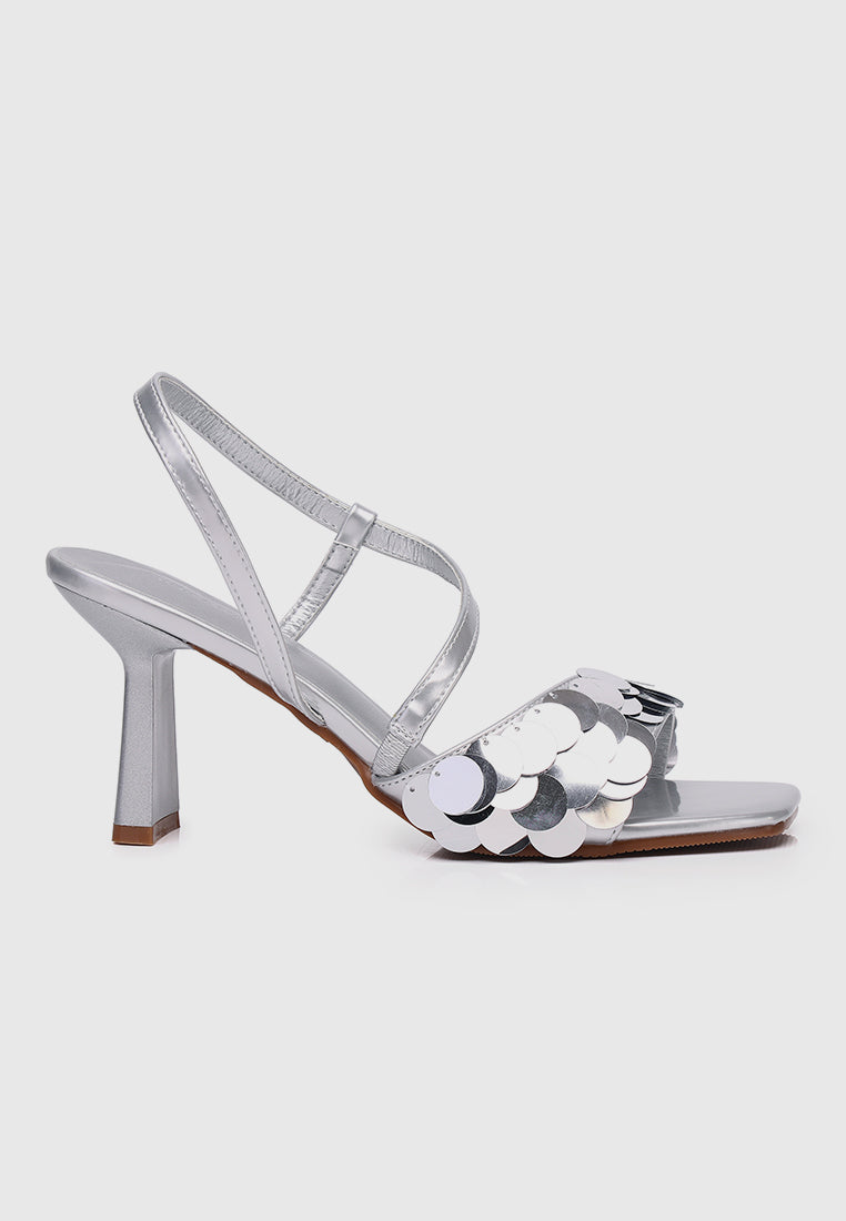 Flavia Sequin-Embellished Heels (Silver)