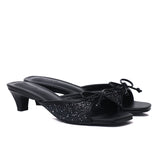 Valentina Glittered Slide Heels (Black)