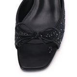 Valentina Glittered Slide Heels (Black)