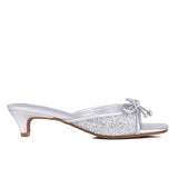 Valentina Glittered Slide Heels (Silver)