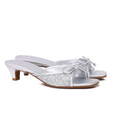 Valentina Glittered Slide Heels (Silver)