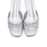 Valentina Glittered Slide Heels (Silver)