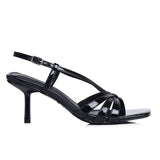 Aaliyah Patent Strappy Heels With Bow (Black)