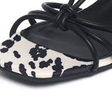 Anneliese Cow Print Strappy Heels (Black)