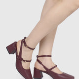 Glacier Mary Jane Block Heels (Maroon)