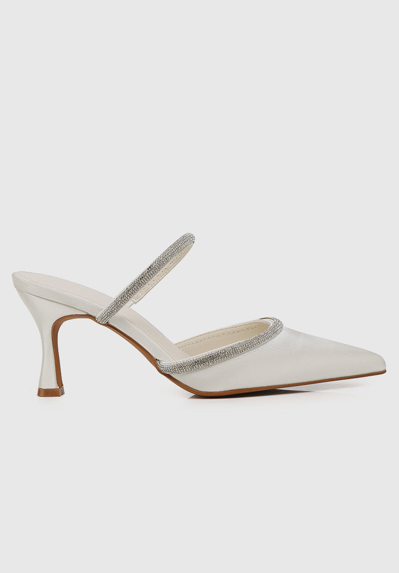 Nurita Harith Hessay Ankle Strap Pointed Toe Heels (White)