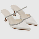 Nurita Harith Hessay Ankle Strap Pointed Toe Heels (White)