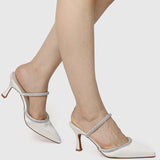 Nurita Harith Hessay Ankle Strap Pointed Toe Heels (White)