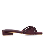 Harleen Crossed Slip Ons Sandals (Maroon)