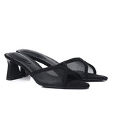 Haira Mesh Slip Ons Heels (Black)