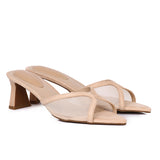 Haira Mesh Slip Ons Heels (Nude)