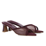 Haira Mesh Slip Ons Heels (Maroon)