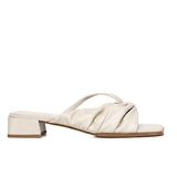 Hunera Asymmetric Pleated Low Heels Sandals (Cream)