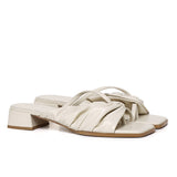 Hunera Asymmetric Pleated Low Heels Sandals (Cream)