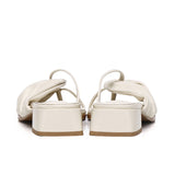 Hunera Asymmetric Pleated Low Heels Sandals (Cream)