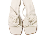 Hunera Asymmetric Pleated Low Heels Sandals (Cream)