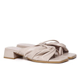 Hunera Asymmetric Pleated Low Heels Sandals (Nude)