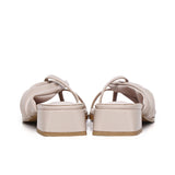 Hunera Asymmetric Pleated Low Heels Sandals (Nude)