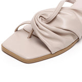 Hunera Asymmetric Pleated Low Heels Sandals (Nude)