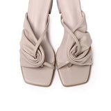 Hunera Asymmetric Pleated Low Heels Sandals (Nude)