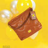 Smiley Life Is Good Chain Drawstring Handbag (Dark Orange)