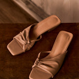 Hilya Pleated Square Toe Heels (Nude)