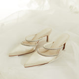 Nurita Harith Hessay Ankle Strap Pointed Toe Heels (White)