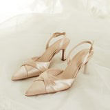 Nurita Harith Bridal Huela Slingback Pointed Toe Heels (Beige)