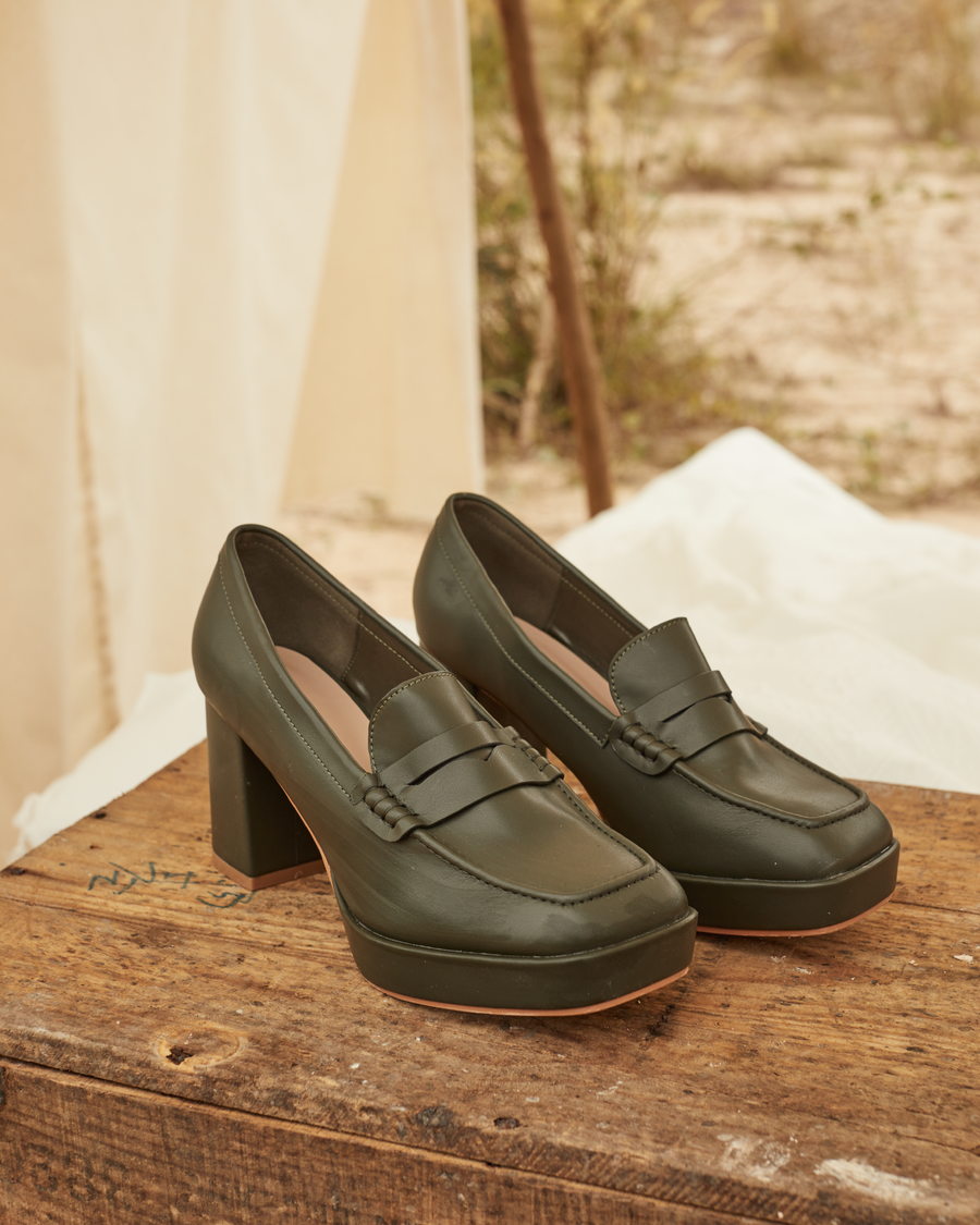 Nurita Harith Helsa Square Toe Heels (Dark Olive Green)