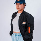 Aviator Long Sleeve Bomber Jacket (Black)