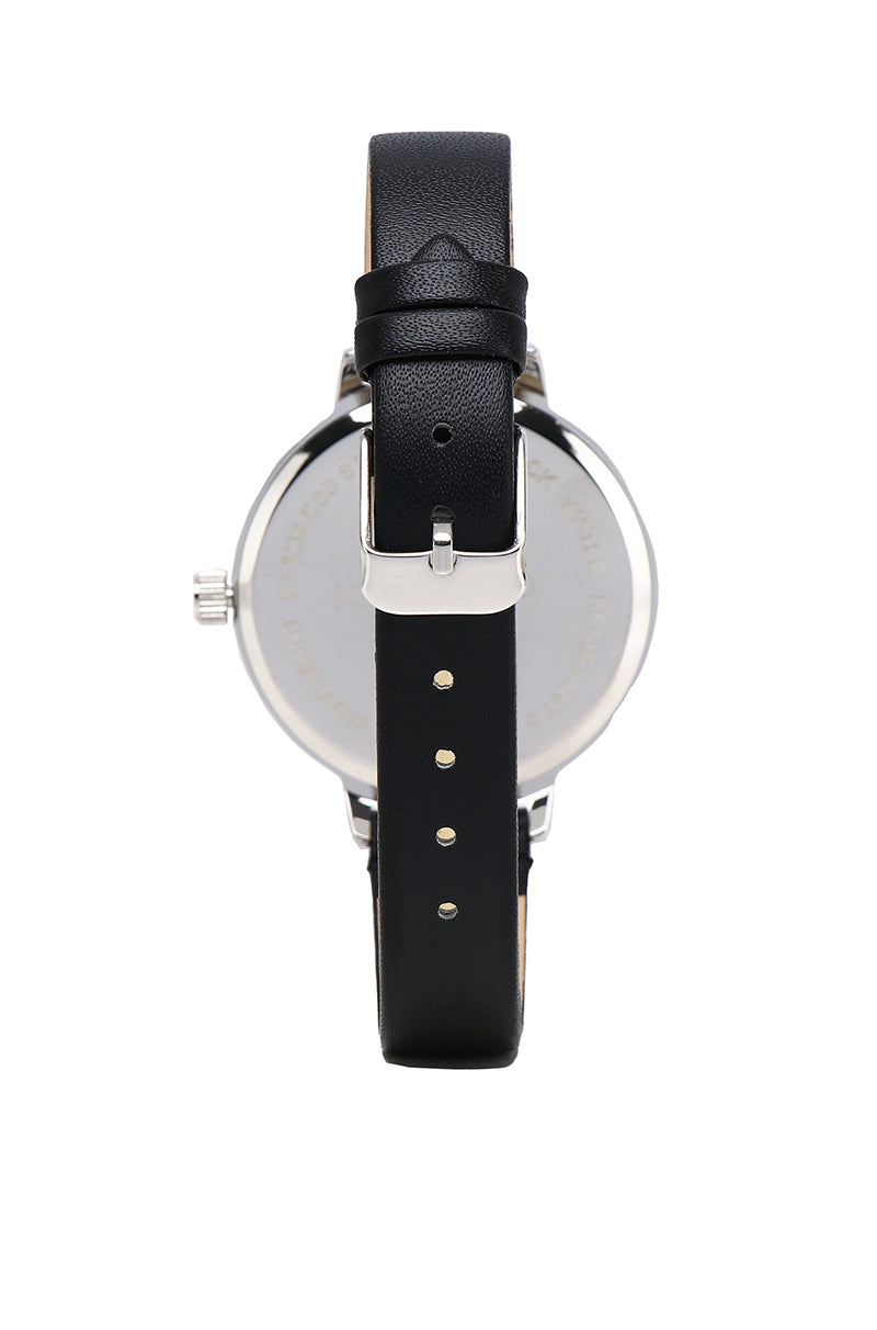 Calvin Silver Leather Strap Watch (Black)