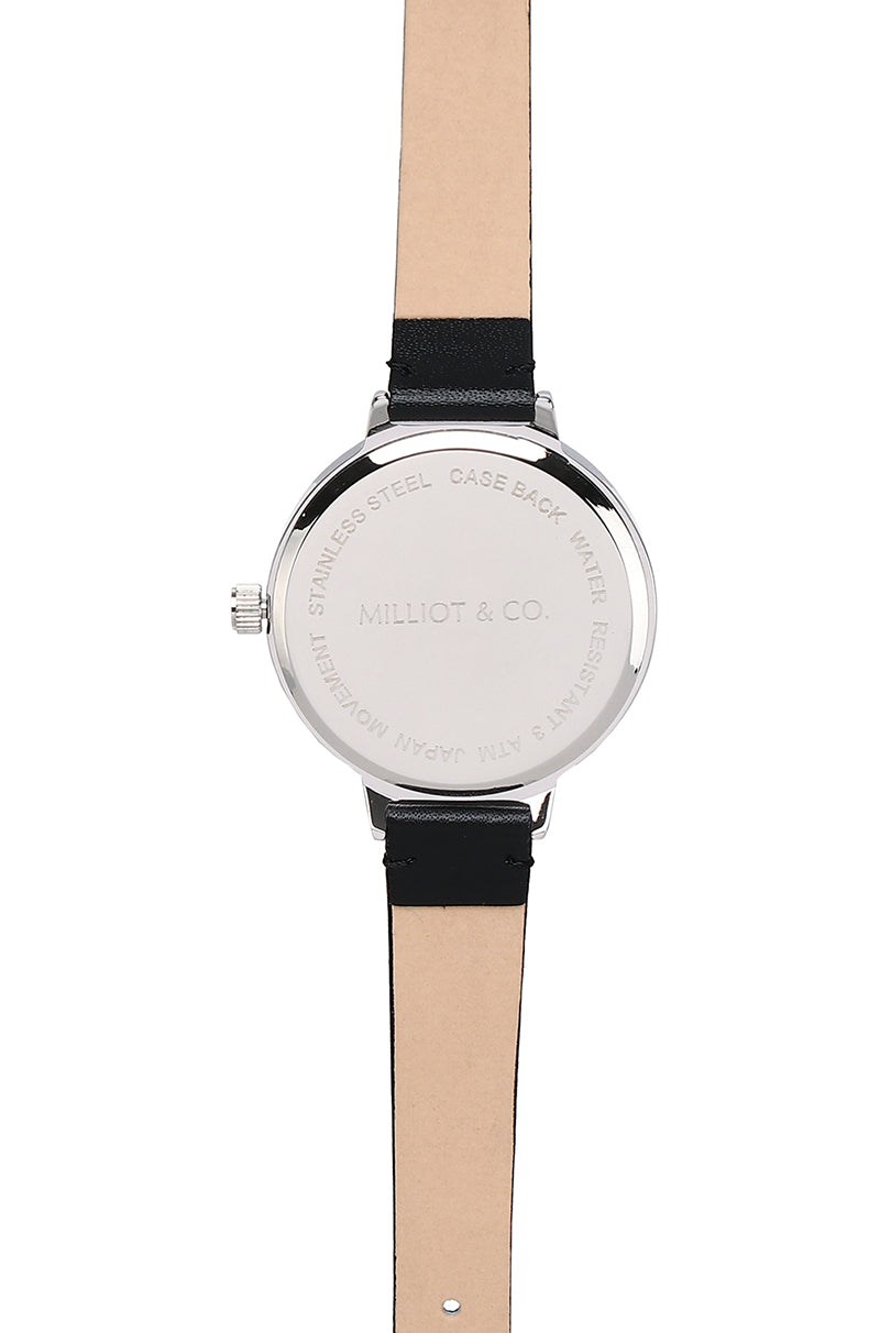 Calvin Silver Leather Strap Watch (Black)