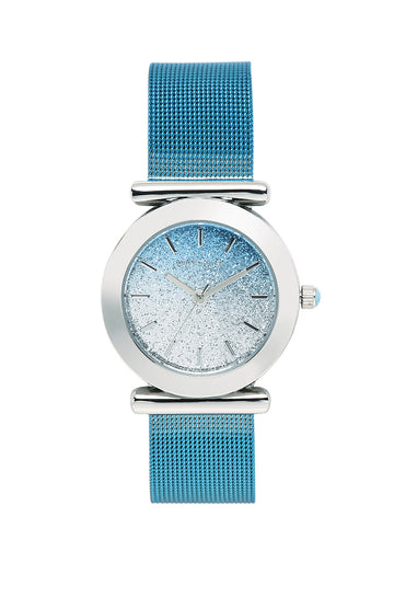 Janice Silver Mesh Strap Watch (Light Blue)
