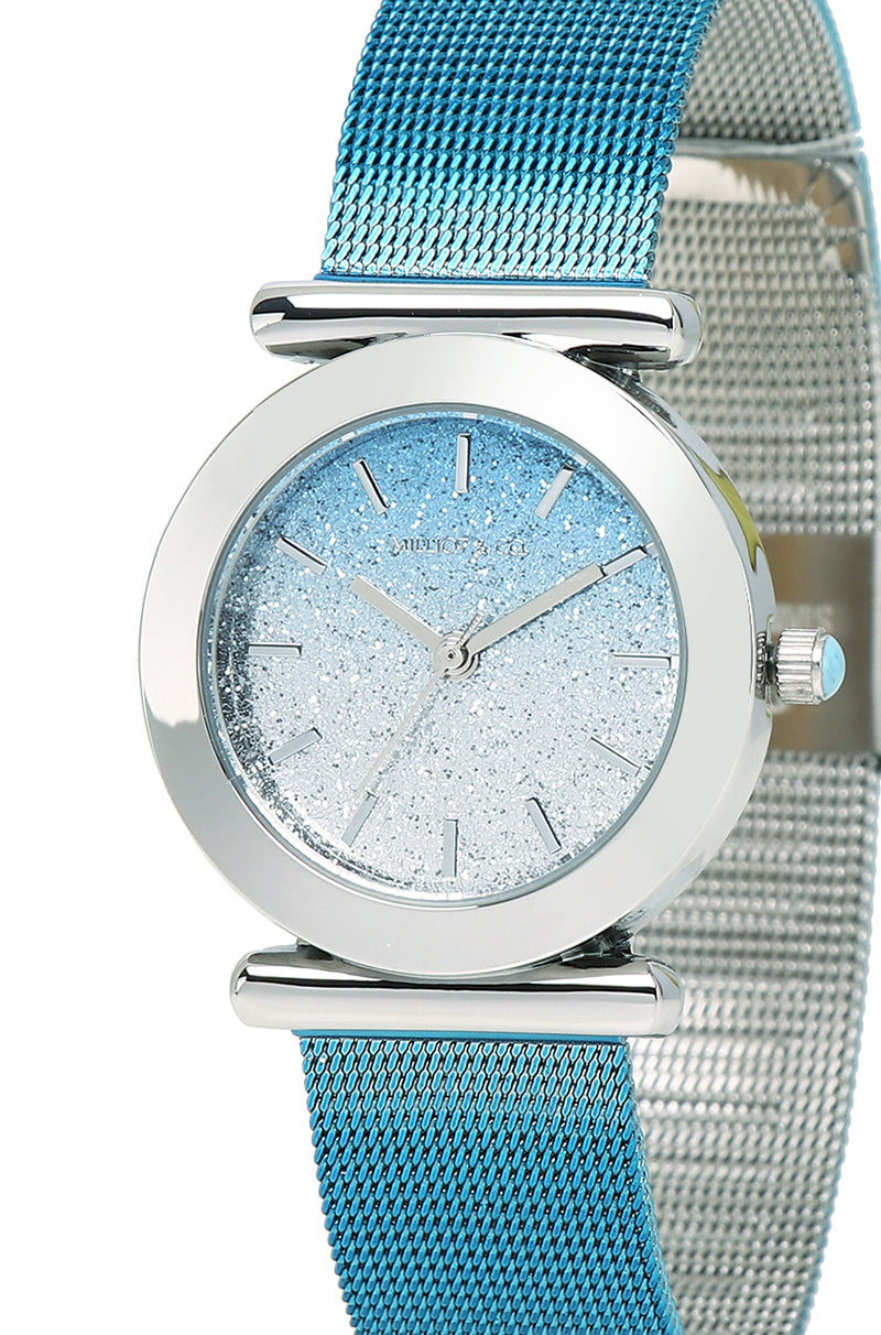 Janice Silver Mesh Strap Watch (Light Blue)
