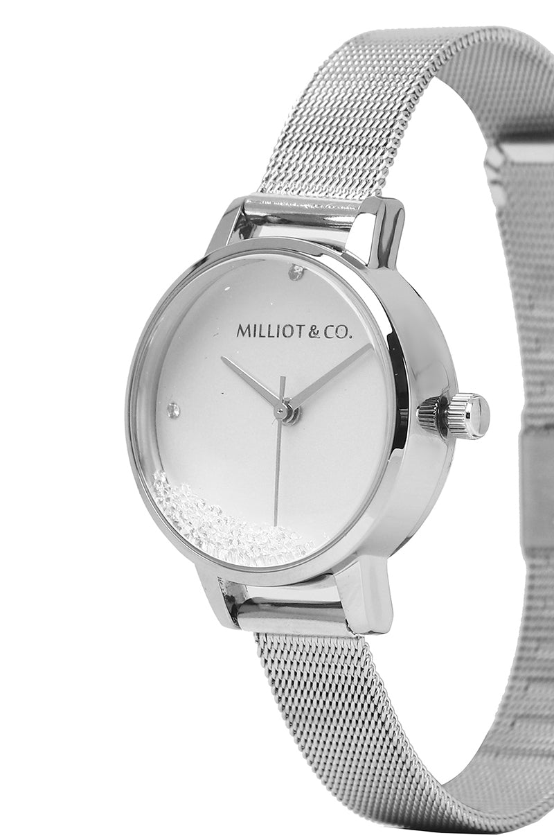 Eudora Silver Mesh Strap Watch (Silver)