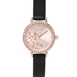 Denise Rose Gold Leather Strap Watch (Black)