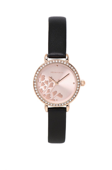Denise Rose Gold Leather Strap Watch (Black)