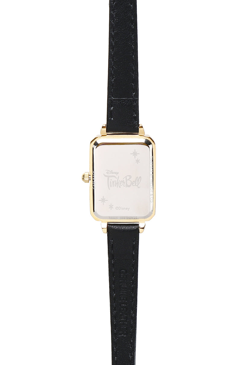 Disney Tinkerbell Time to Shine Gold Leather Strap Watch (Black)