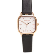 Ainsley Rose Gold Leather Strap Watch (Black)