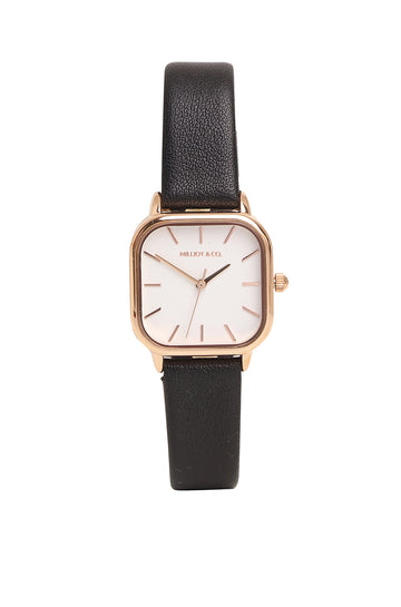 Ainsley Rose Gold Leather Strap Watch (Black)