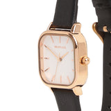 Ainsley Rose Gold Leather Strap Watch (Black)