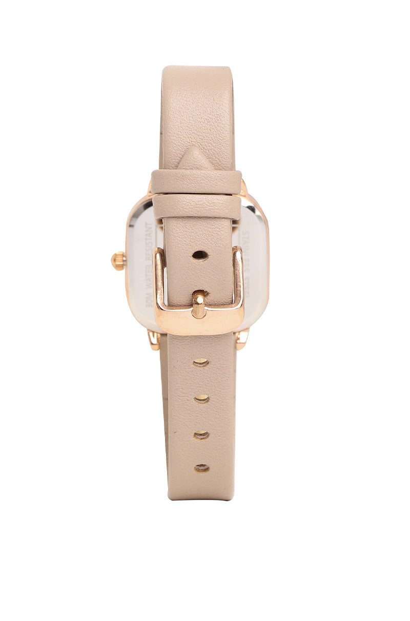 Ainsley Rose Gold Leather Strap Watch (Beige)