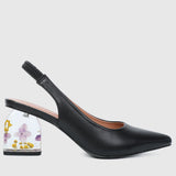 Summer Pointed Toe Floral Heels (Black)