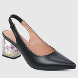 Summer Pointed Toe Floral Heels (Black)