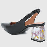 Summer Pointed Toe Floral Heels (Black)