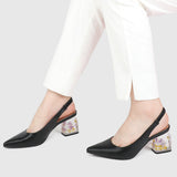 Summer Pointed Toe Floral Heels (Black)